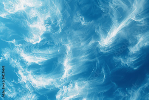 An abstract interpretation of a summer sky, with streaks of light blue and white, the textures soft and fluffy like clouds,