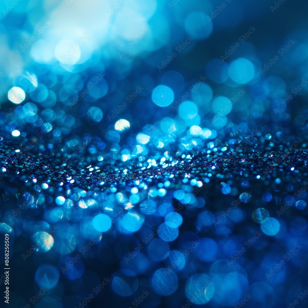 Sapphire glitter bokeh background. Unfocused shimmer royal blue sparkle. Crystal droplets glitter wallpaper, Ai generated