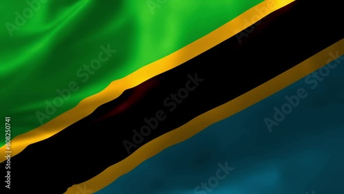 Realistic HD flag of the Tanzania waving in the wind. Close up of Tanzania Flag Slow Waving with visible wrinkles. flag background texture with vibrant colors and fabric background