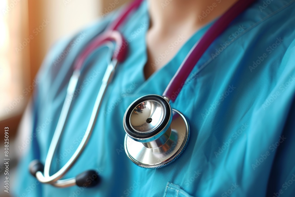 Close Up of Doctors Uniform and Stethoscope Close Up of Doctors Uniform and Stethoscope