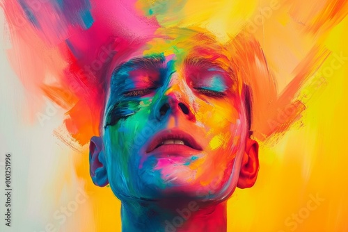 Radiant Colorful man head. Creative mind. Fictional person. Generate Ai