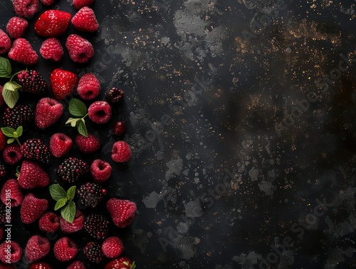 strawberries and raspberries on a dark background