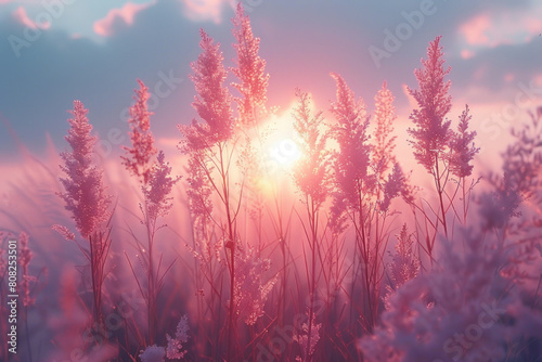A serene pastel interpretation of the sunset  with airy  flowing lines that suggest a gentle breeze 
