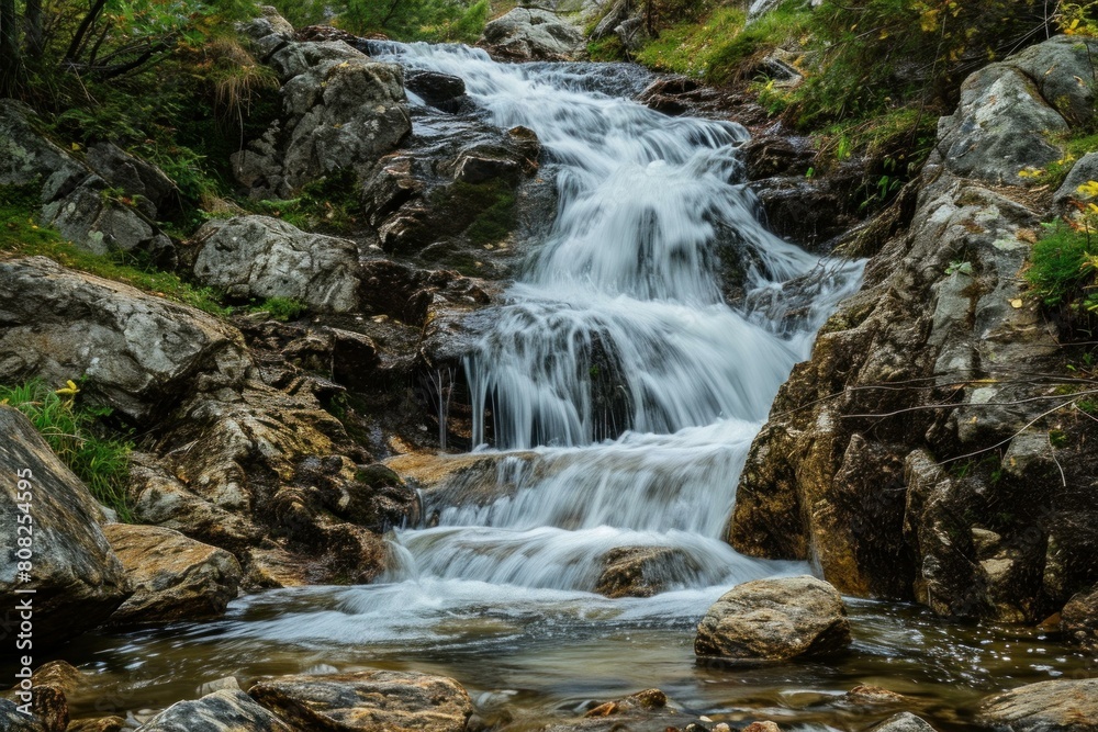 Plunging Aerial waterfall. Water view famous. Generate Ai