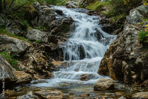 Plunging Aerial waterfall. Water view famous. Generate Ai