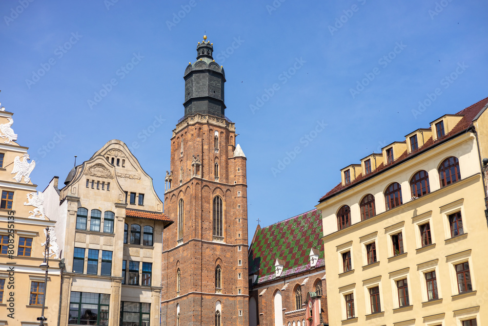 Basilica of Saint Elisabeth in Wroclaw, Elisabethan paris church, Garisson church. Polish landmark in the historic center of town Basilica of Saint Elisabeth in Wroclaw, Elisabethan paris church, Garisson church. Polish landmark in the historic center of town