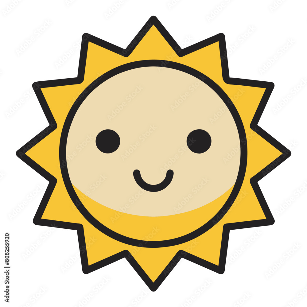 Radiant Smiling Sun Vector - bright yellow rays, friendly expression, educational content, cheerful design Radiant Smiling Sun Vector - bright yellow rays, friendly expression, educational content, cheerful design