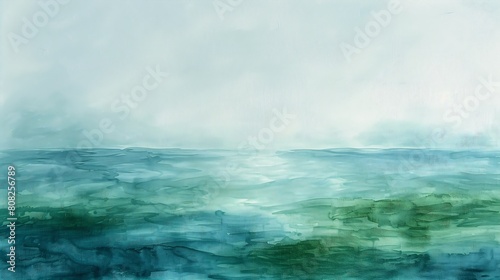 green blue ocean white sky draw hazy fog laure view zoomed out liquid big overcast calming young lossless © Cary