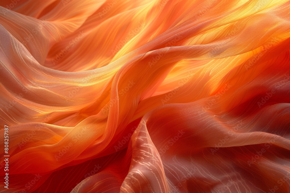 An abstract fabric print where radial lines and curves in shades of fire mimic the warmth and movement of sunlight, An abstract fabric print where radial lines and curves in shades of fire mimic the warmth and movement of sunlight,