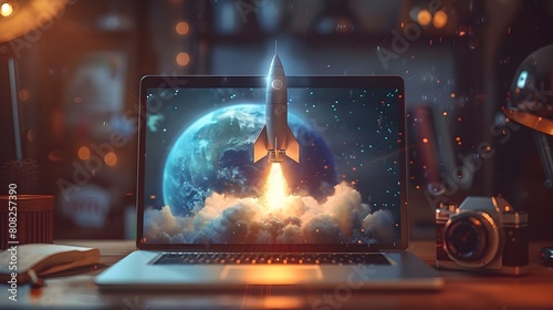Laptop Rocketry: Visualizing Ideas into Reality, Showcasing the Ascension of Creative Concepts