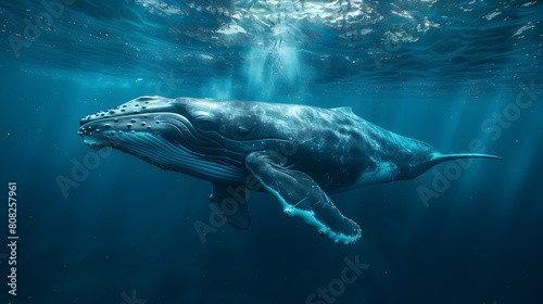 Majestic Humpback Whale Glides Through the Luminous Depths of the Open Ocean