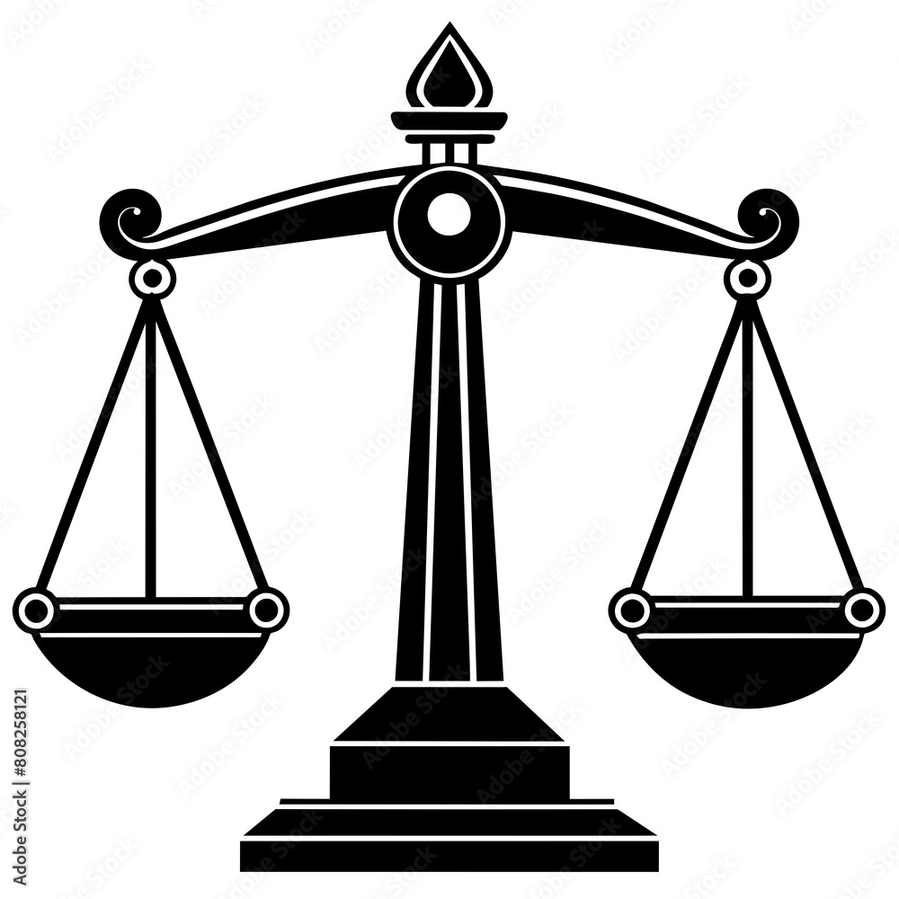 Modern weight balance scale silhouette on a solid white background Modern weight balance scale silhouette on a solid white background