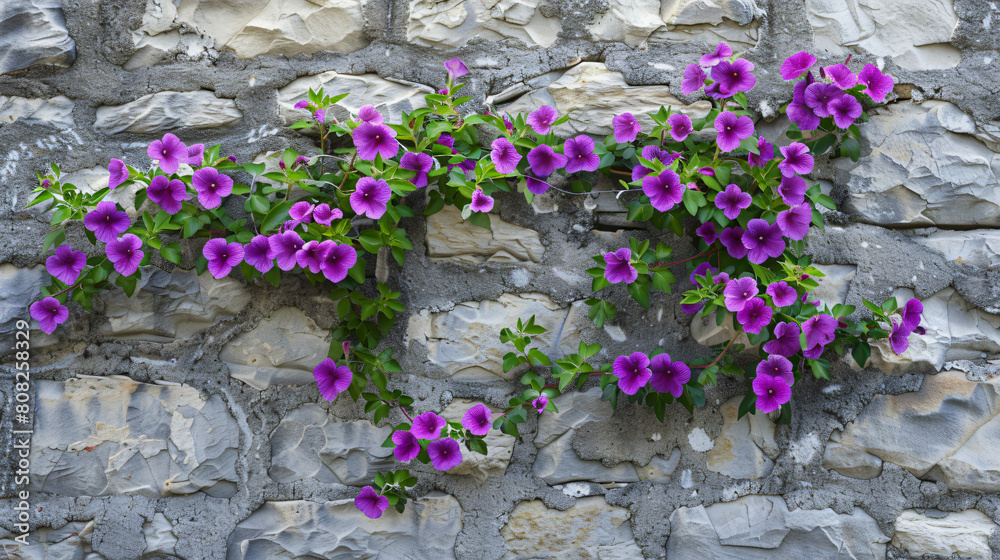 Purple Flowers Growing on a Wall