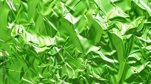 Closeup of green foil texture, background is a solid neon green color.