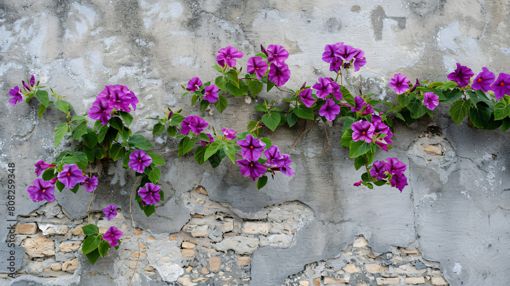 Purple Flowers Growing on a Wall