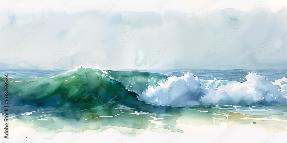 wave breaking beach person surfboard digital brave tall green charts light space ink brush immensity cascadia