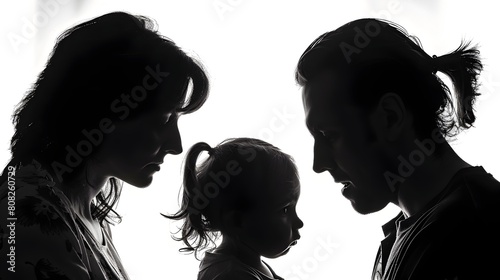 Silhouetted Family Dispute Highlighting Domestic Conflict and Parenting Challenges on Minimalist White Background photo