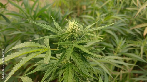 Mature cannabis plant close-up with buds. Agricultural and medical cannabis concept