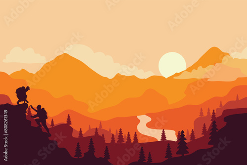 Mountain hiking vector, landscape vector background