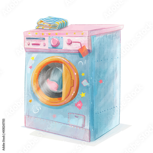 Washing machine laundry white background