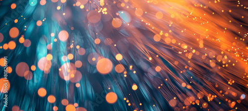 Fiber Optic Data Transfer, Abstract Close-Up in Light Orange and Dark Blue photo