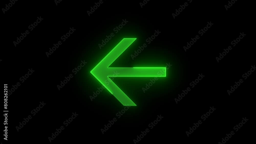 Left side arrow icon glowing neon green color animation black background Left side arrow icon glowing neon green color animation black background