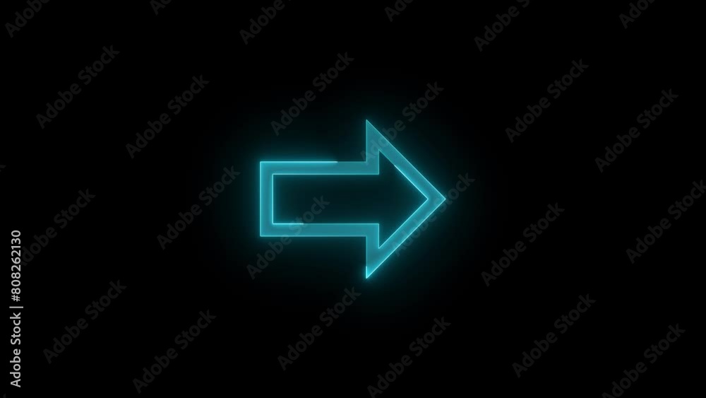 Neon right direction arrow icon glowing neon cyan color animation black background Neon right direction arrow icon glowing neon cyan color animation black background