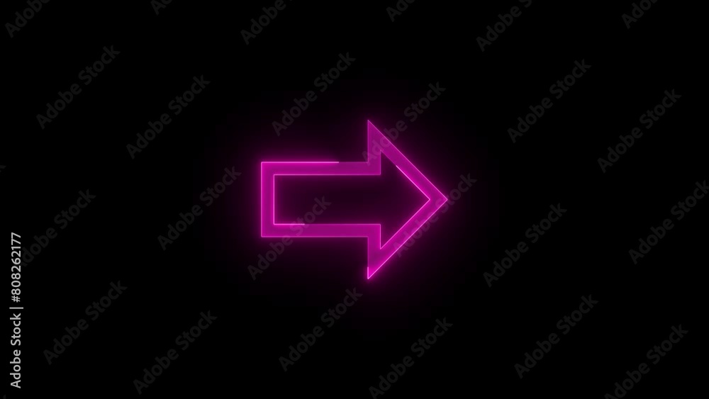Neon right direction arrow icon glowing neon pink color animation black background Neon right direction arrow icon glowing neon pink color animation black background