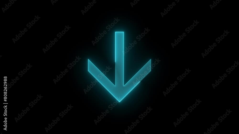 South side direction arrow icon glowing neon cyan color animation black background South side direction arrow icon glowing neon cyan color animation black background