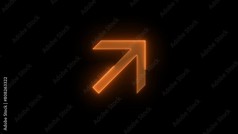 Up right arrow icon glowing neon brown color animation black background Up right arrow icon glowing neon brown color animation black background