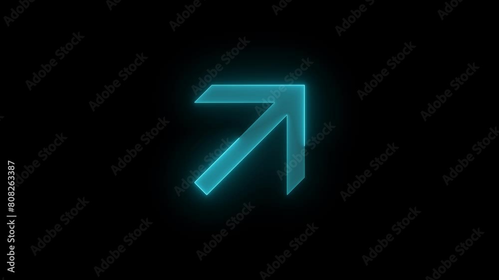 Up right arrow icon glowing neon cyan color animation black background Up right arrow icon glowing neon cyan color animation black background