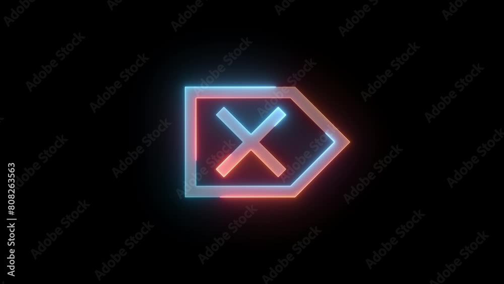 Neon delete key button icon brown cyan color glowing animated black background Neon delete key button icon brown cyan color glowing animated black background