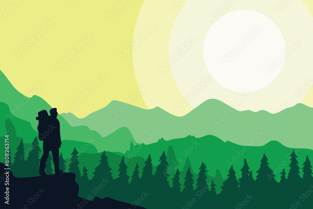 Mountain hiking vector, landscape vector background