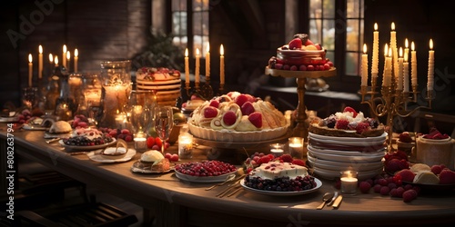 Dessert table at a wedding reception. Selective focus. Holiday.