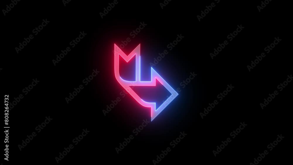 Neon up to right direction icon blue red color glowing animated black background Neon up to right direction icon blue red color glowing animated black background