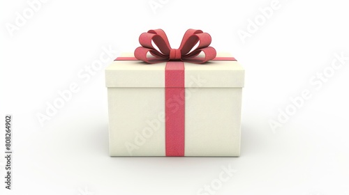 Christmas gift box with red ribbon isolated on white background for holiday season celebration photo