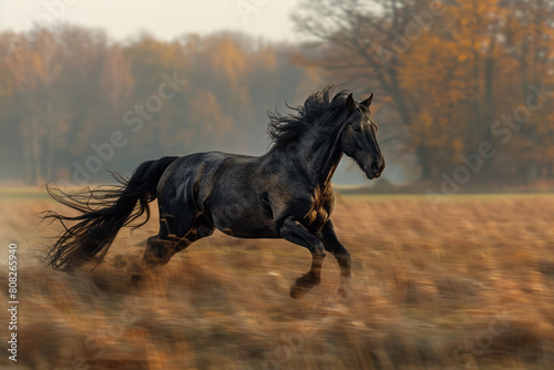 A horse galloping across a field  gradually morphing into the wind  illustrated by streaks and swirls in the air 