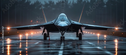 fighter jet runway night fog lights focus stealth amazing inspiring splashes lightning behind mechanical cute bird
