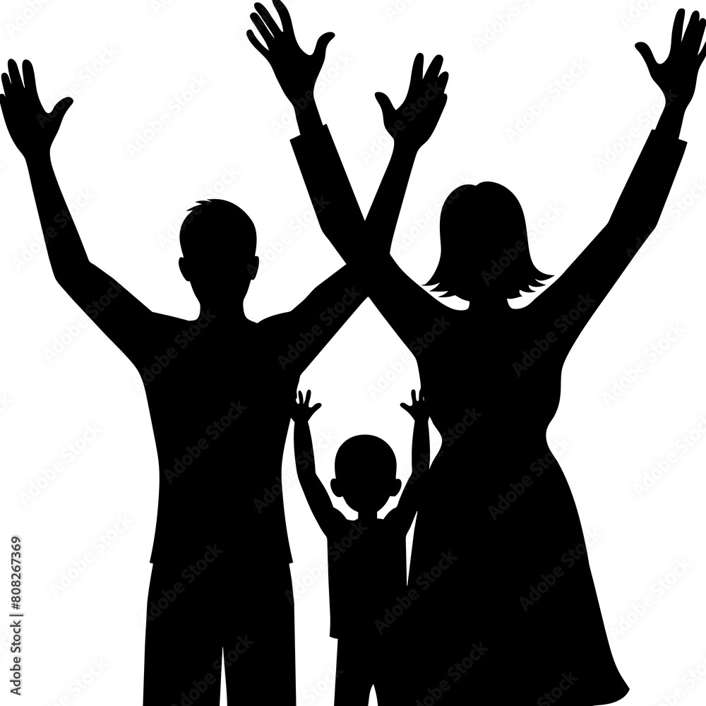 vector-family-with-hands-up-silhouette
