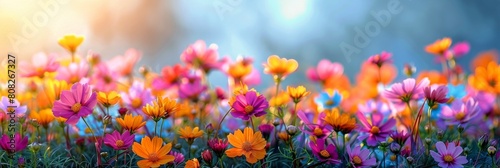 Colorful Flowers in Field Under Blue Sky © ArtCookStudio
