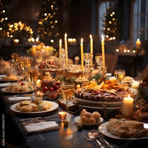 Beautifully decorated table for christmas or any other celebration. Selective focus.