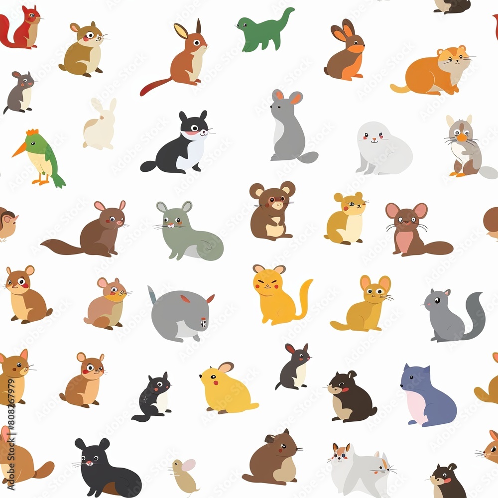 Fototapeta premium logo background design, small animals, white background, tileable