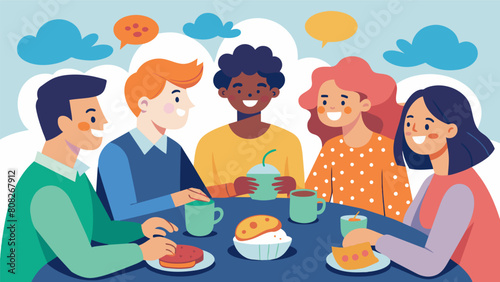 A group of friends going out for lunch and engaging in open honest conversations about their struggles with mental health and neurodiversity offering. Vector illustration