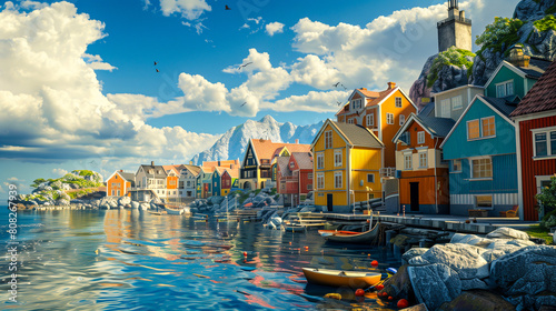 photo of An old, picturesque town with colorful houses by the sea 