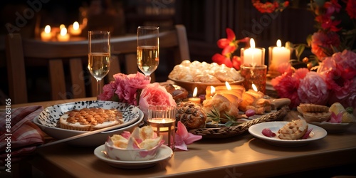 Beautiful table setting for wedding or other celebration in restaurant. Selective focus. © A
