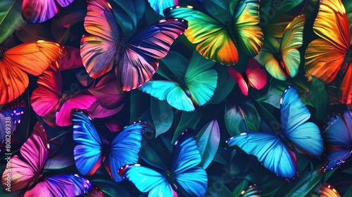 a vibrant rainbow of butterflies  each boasting unique colors and sizes  meticulously arranged to form an eye-catching pattern  evoking a sense of wonder and natural beauty. SEAMLESS PATTERN