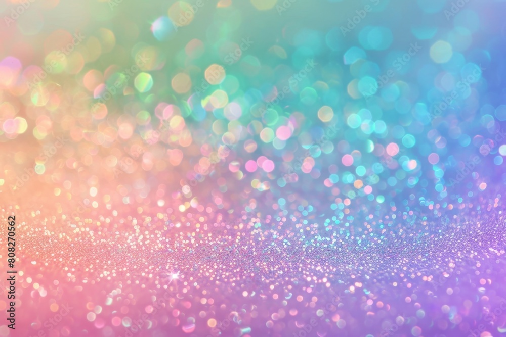 shiny pastel rainbow glitter background with white center space for text, pink blue green purple and teal gradient, sparkling Generative AI