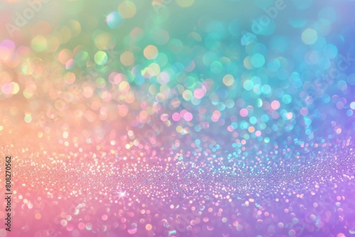 shiny pastel rainbow glitter background with white center space for text, pink blue green purple and teal gradient, sparkling Generative AI photo