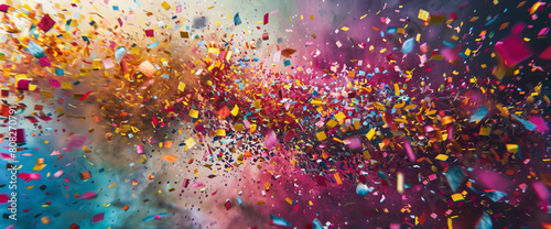 Like a burst of confetti  a symphony of vibrant colors explodes into the frame  saturating the scene with an exuberant energy that is palpable and alive.