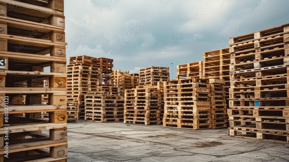 Wooden pallets in the warehouse.